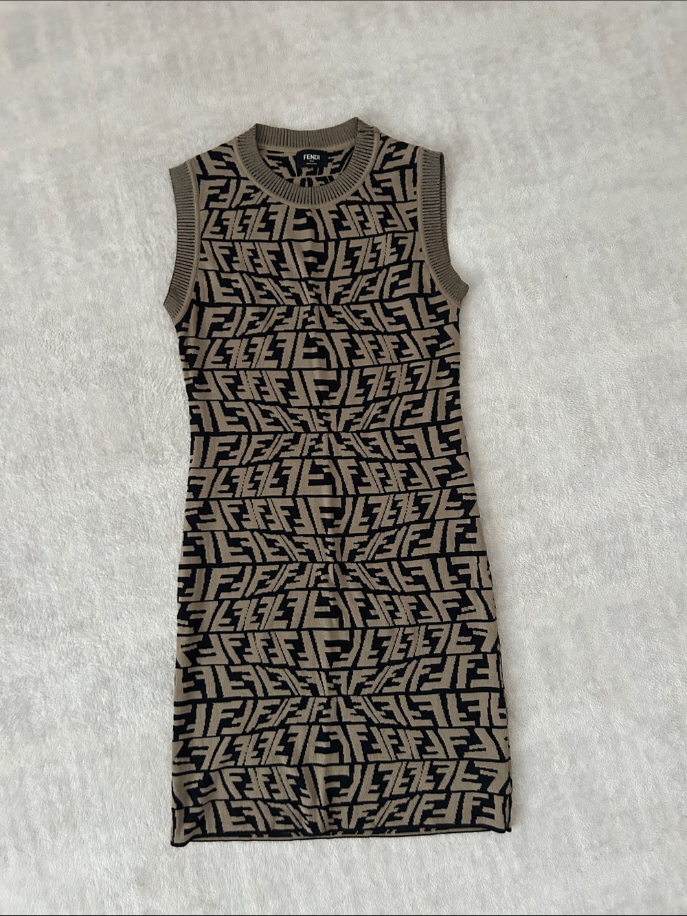 Fendi Beige and Black FF Jacquard Sleeveless Dress